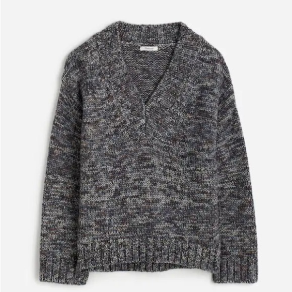 Madewell Spray-dyed 100% Wool V-neck Oversized Sweater Grey size medium fall - Picture 1 of 14